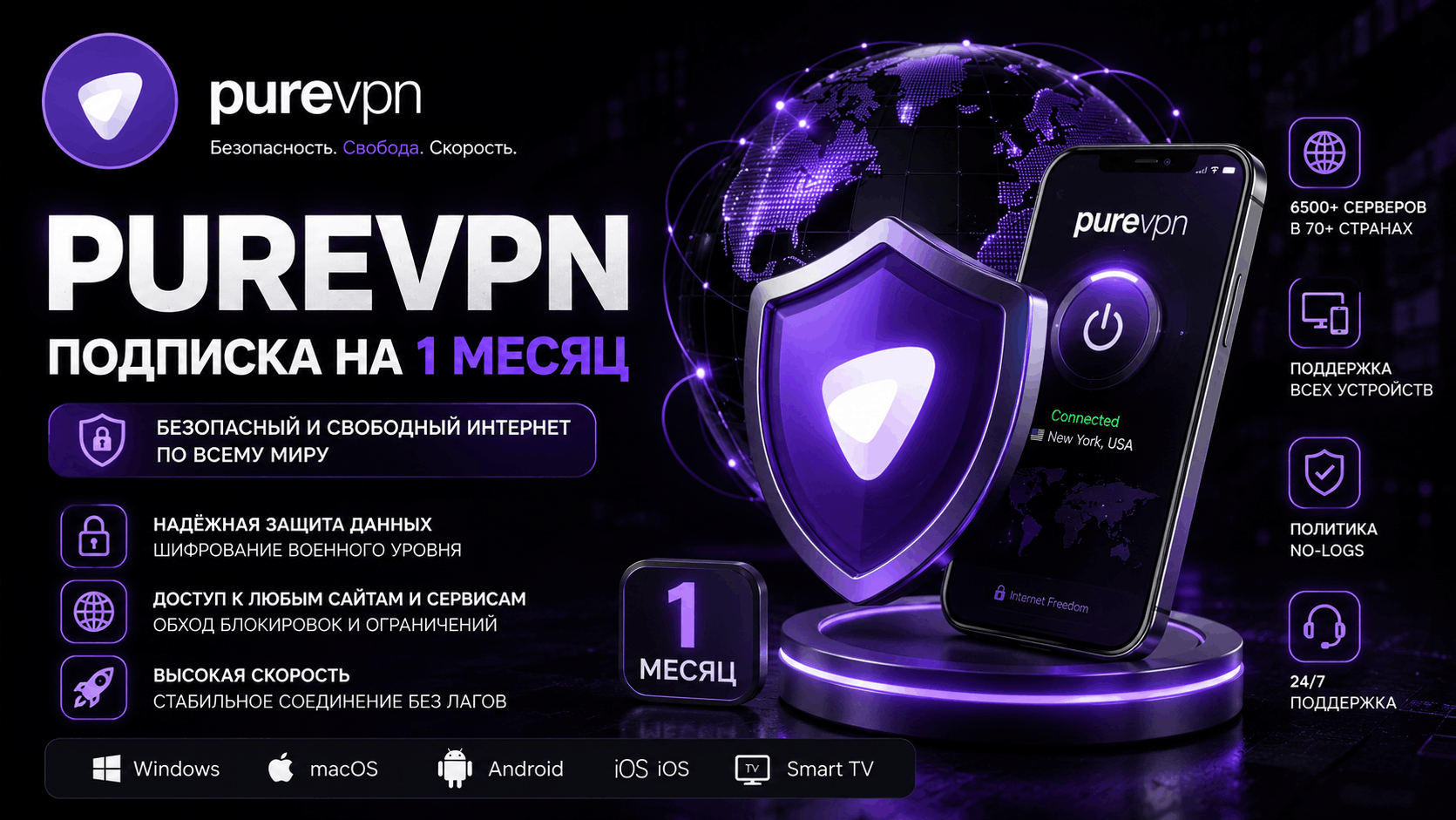 PureVPN Premium Подписка на 1 месяц