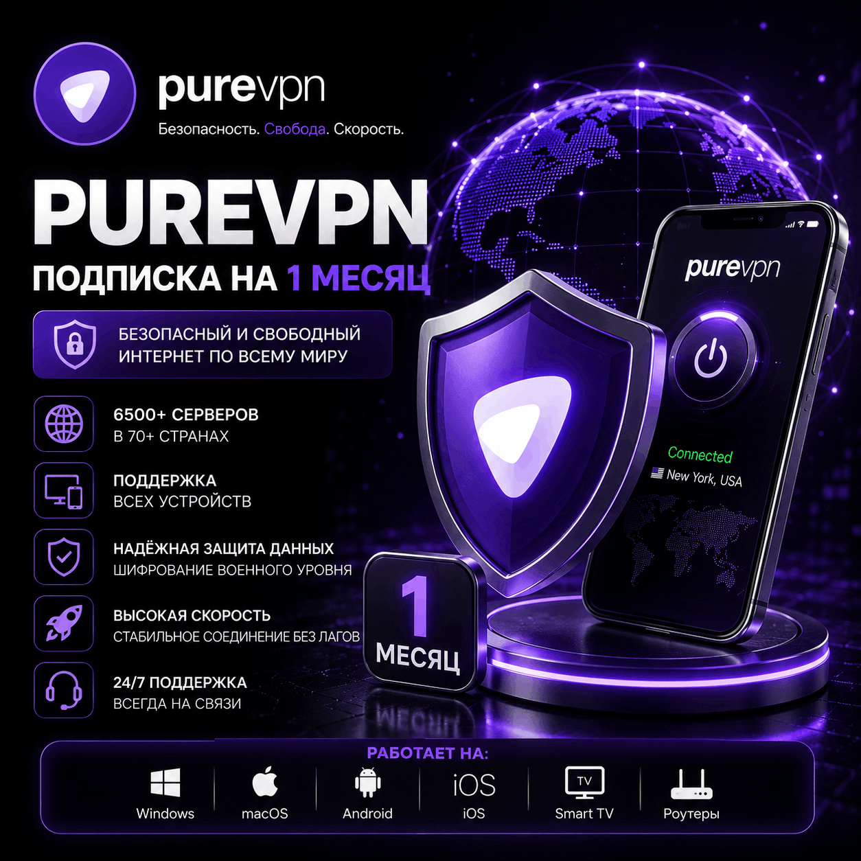 PureVPN Premium Подписка на 1 месяц