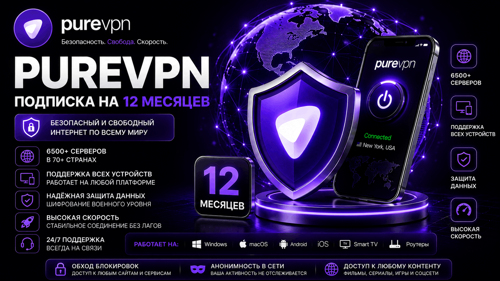 PureVPN Premium Подписка на 12 месяцев